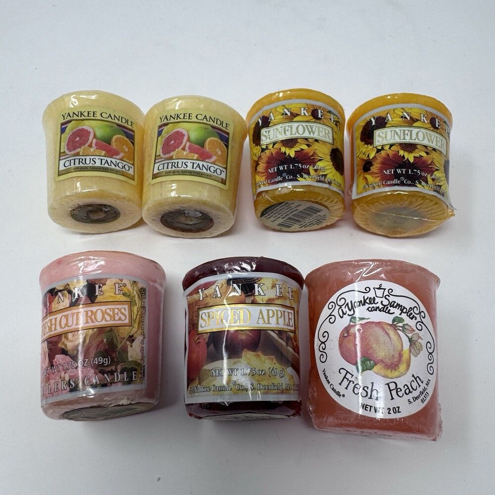 Yankee Candle Mixed Set of 7 Votive Candles Peach, Sunflower, Citrus, Apple Rose